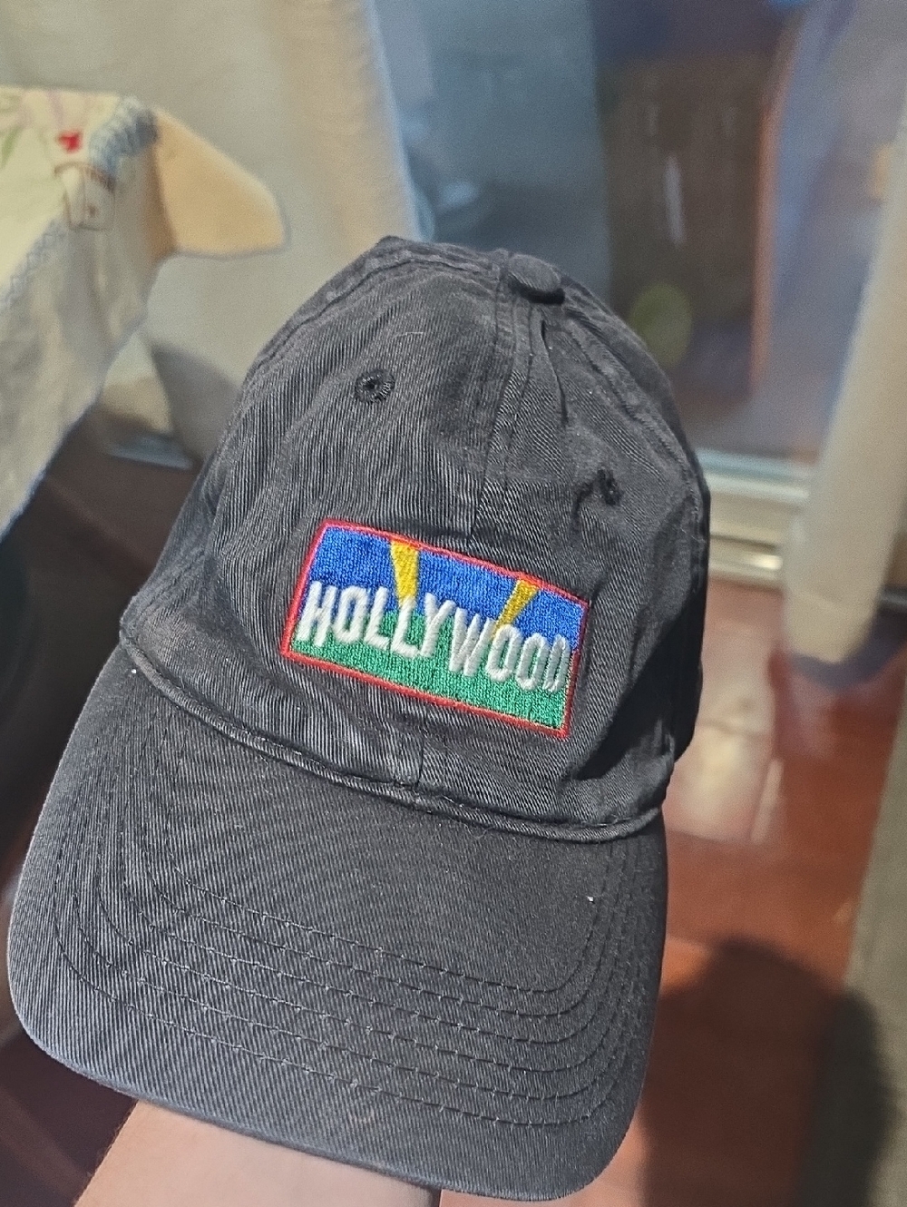 Black 'HOLLYWOOD' Embroidered Patch Baseball Cap